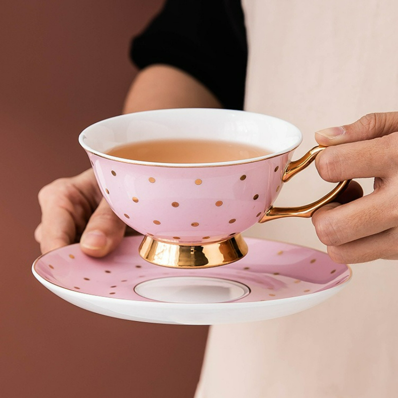 Coffee Tea Home - Keramische roze koffiemokken met schotel theekopje