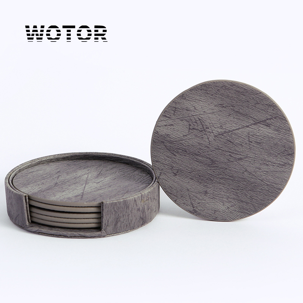 Coffee Tea Mix - WOTOR 6 stks/partij Cirkel Houtnerf Leer