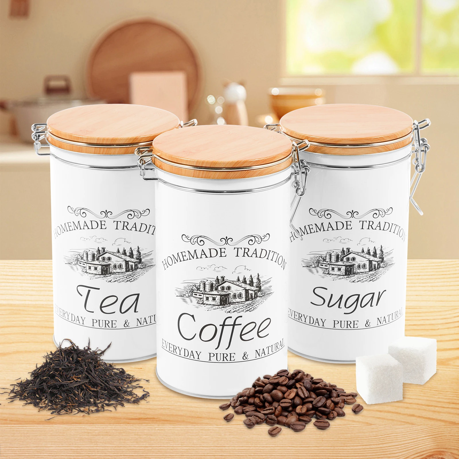 Coffee Tea And Sugar Canister Set - 3 stks/set Thee Koffie Suikerbussen Metalen