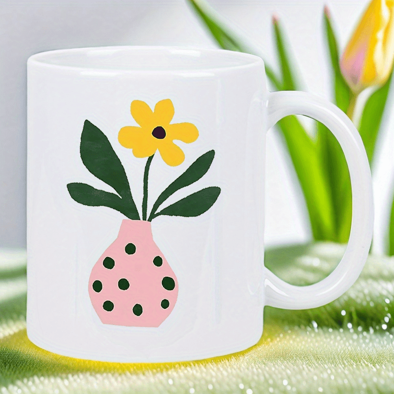 Morning Tea Coffee - Keramische mok met schattige roze vaas